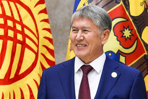 Kyrgyzstan's president, Almazbek Atambayev, at a Commonwealth of Independent States summit, Bishkek, Kyrgyzstan, Sept. 16, 2016 (Sputnik, Kremlin Pool Photo via AP).