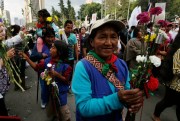 Colombian indigenous peoples participate in a peace march, Bogota, Colombia, Oct. 12, 2016 (AP photo by Fernando Vergara).