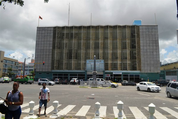 The central bank in Georgetown, Guyana, Aug. 29, 2016 (AP photo by Bert Wilkinson).