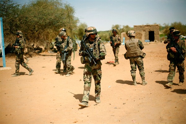 French soldiers secure the area at the entrance of Gao, Mali, Feb. 10, 2013 (AP photo by Jerome Delay).