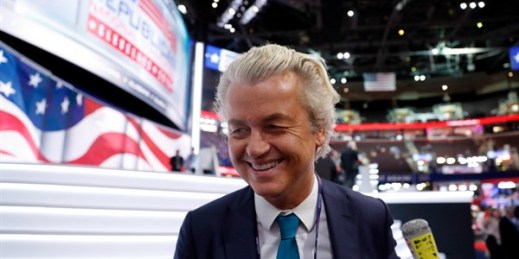 Dutch lawmaker Geert Wilders at the Republican National Convention, Cleveland, U.S., July 19, 2016 (AP photo by Carolyn Kaster).
