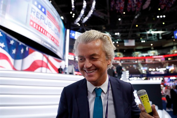 Dutch lawmaker Geert Wilders at the Republican National Convention, Cleveland, U.S., July 19, 2016 (AP photo by Carolyn Kaster).