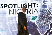 Nigerian President Muhammadu Buhari at the U.S.-Africa Business Forum at the Plaza Hotel, New York, Sept. 21, 2016 (AP photo by Drew Angerer).