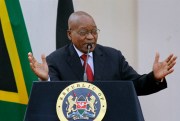 South African President Jacob Zuma at a press conference at State House in Nairobi, Kenya, Oct. 11, 2016 (AP photo by Khalil Senosi).