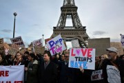 A protest against U.S. President-elect Donald Trump near the Eiffel Tower, Paris, Nov. 19, 2016  (AP photo by Thibault Camus).