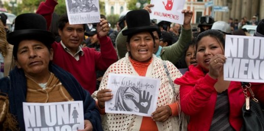 Aymara women and activists during a march against gender violence, La Paz, Bolivia, Oct. 19, 2016 (AP photo by Juan Karita). Bolivia is the most violent country in Latin America for women.