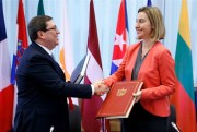 European Union foregin policy chief Federica Mogherini with Cuban Foreign Minister Bruno Rodriguez after signing a cooperation agreement, Brussels, Dec. 12, 2016 (AP photo by Francois Lenoir).