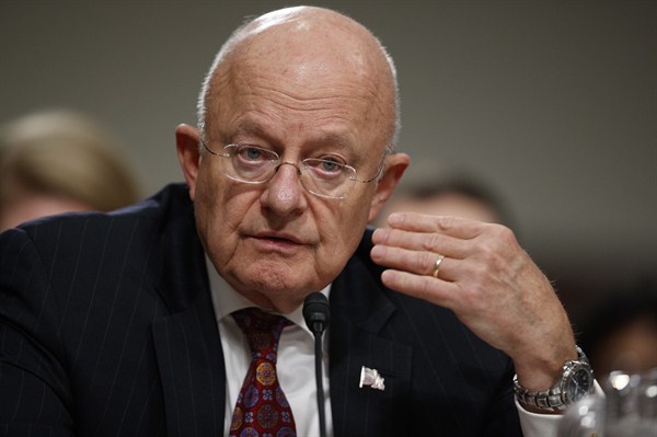 Director of National Intelligence James Clapper testifies on Capitol Hill, Washington, Jan. 5, 2017 (AP photo by Evan Vucci).