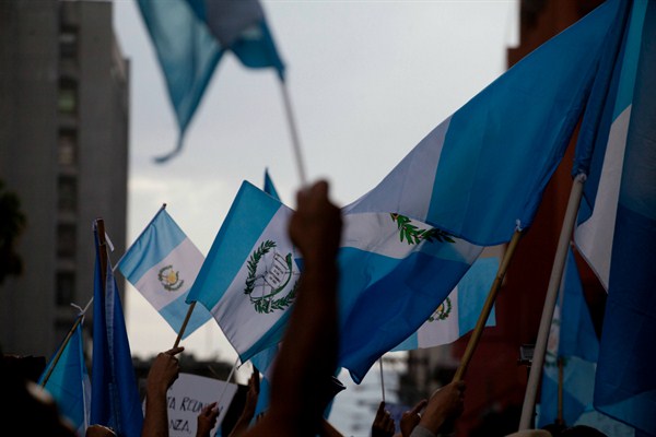 A demonstration against corruption outside the National Palace, Guatemala City, June 11, 2016 (AP photo by Moises Castillo).