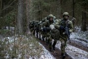 NATO conscripts practice during exercise Iron Sword, near Vilnius, Lithuania, Nov. 28, 2016 (AP photo by Mindaugas Kulbis).