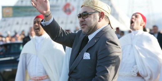 King Mohammed VI of Morocco at the opening of a solar plant, Ouarzazate, Morocco, Feb. 4, 2016 (AP photo by Abdeljalil Bounhar).