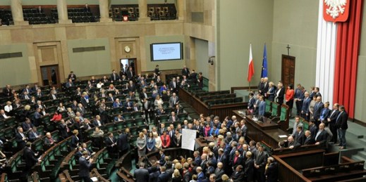 The session hall of the Polish parliament during the month-long opposition sit-in, Warsaw, Jan. 12, 2017 (AP photo by Alik Keplicz).