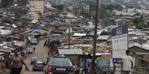 View of a shanty town on the outskirts of Freetown, Sierra Leone, Aug. 13, 2015 (AP photo by Sunday Alamba).