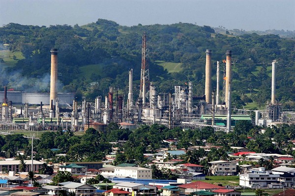 A refinery of the state-owned oil company Petrotrin in Pointe-a-Pierre, Trinidad and Tobago, Sept. 5, 2005 (AP photo by Shirley Bahadur).