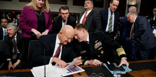 Director of National Intelligence James Clapper and National Security Agency and Cyber Command chief Adm. Michael Rogers at a Senate Armed Services Committee hearing, Washington D.C., Jan. 5, 2017 (AP photo by Evan Vucci).