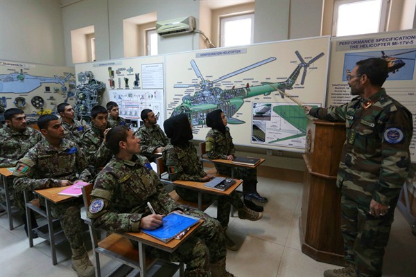 New Afghan air force pilots attend class at the air force university, Kabul, Afghanistan, Nov. 21, 2016 (AP photo by Rahmat Gul).