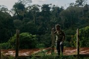 A FARC guerilla begins work on a transition zone two weeks after the camp was set to be completed, Carrizal, Colombia, Jan. 16, 2017 (photo by Camilo Mejia).