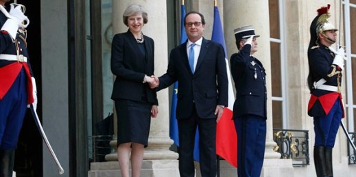 French President Francois Hollande with British Prime Minister Theresa May, Paris, July 21, 2016 (AP photo by Thibault Camus).