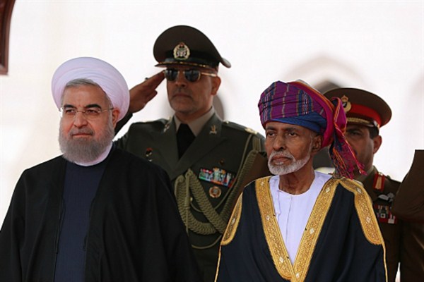 Iranian President Hassan Rouhani and Sultan Qaboos of Oman during an official arrival ceremony, Muscat, Oman, Feb. 15, 2017 (Iranian Presidency Office photo).