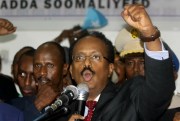 Somali President Mohamed Abdullahi Mohamed celebrates winning the election, Mogadishu, Somalia, Feb. 8, 2017 (AP photo by Farah Abdi Warsameh).