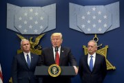 U.S. President Donald Trump, flanked by Vice President Mike Pence and Defense Secretary James Mattis, speaks during an event at the Pentagon, Washington D.C., Jan. 27, 2017 (AP photo by Susan Walsh).