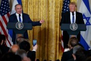 U.S. President Donald Trump and Israeli Prime Minister Benjamin Netanyahu during a joint news conference, Washington D.C., Feb. 15, 2017 (AP photo by Evan Vucci).