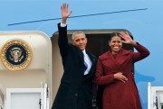 Former U.S. President Barack Obama and first lady Michelle Obama as they board Air Force One, Maryland, Jan. 20, 2017 (AP photo by Steve Helber).