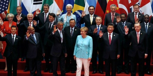 World leaders at the G-20 Summit, Hangzhou, China, Sept. 4, 2016 (AP photo by Ng Han Guan).