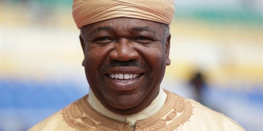 Gabon's president, Ali Bongo Ondimba, ahead of his country's opening match at the African Cup of Nations soccer tournament, Libreville, Gabon, Jan. 13, 2017 (AP photo by Sunday Alamba).