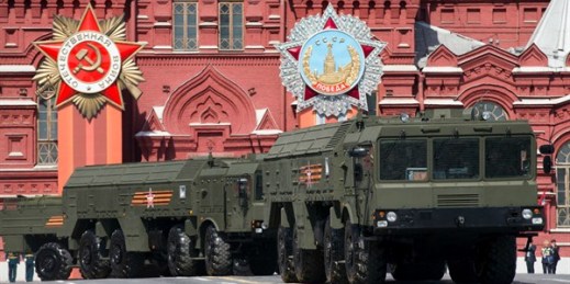 Iskander missile launchers in Red Square during the Victory Parade marking the 70th anniversary of the defeat of Nazi Germany in World War II, Moscow, May 9, 2015 (AP photo by Alexander Zemlianichenko).