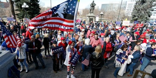 Supporters of U.S. President Donald Trump gather during a rally, Denver, Colorado, March 4, 2017 (AP photo by Brennan Linsley).
