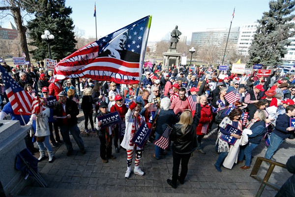 Supporters of U.S. President Donald Trump gather during a rally, Denver, Colorado, March 4, 2017 (AP photo by Brennan Linsley).