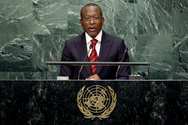 Benin President Patrice Talon addresses the 71st session of the United Nations General Assembly, New York, Sept. 22, 2016 (AP photo by Richard Drew).