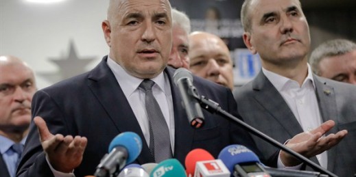 Former Bulgarian Prime Minister Boyko Borisov, the leader of the center-right GERB party, during a press conference at the party's headquarters, Sofia, Bulgaria, March 26, 2017 (AP photo by Vadim Ghirda).