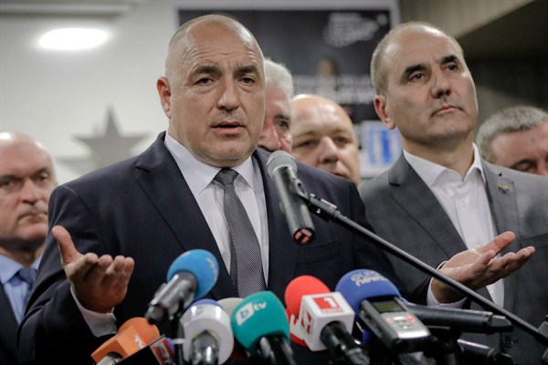 Former Bulgarian Prime Minister Boyko Borisov, the leader of the center-right GERB party, during a press conference at the party's headquarters, Sofia, Bulgaria, March 26, 2017 (AP photo by Vadim Ghirda).