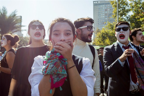 Chilean students during a protest demanding educational reforms, Santiago, Chile, April 11, 2017, (NurPhoto photo by Mauricio Gomez).