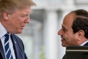 President Donald Trump greets Egypt’s president, Abdel-Fattah el-Sissi, at the White House, Washington, April 3, 2017 (AP photo by Andrew Harnik).