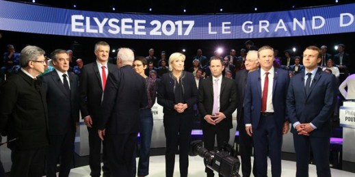 French presidential candidates at a debate, Paris, April 4, 2017 (Sipa via AP).