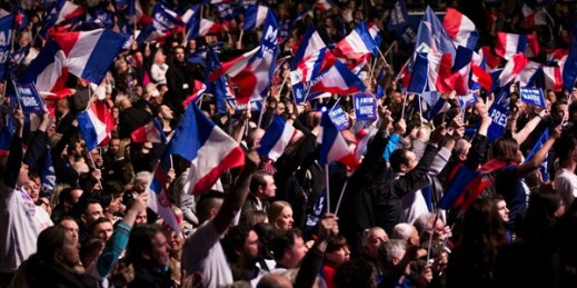 Supporters of far-right candidate Marine Le Pen during a campaign meeting, Paris, France, April 17, 2017 (AP photo by Kamil Zihnioglu).