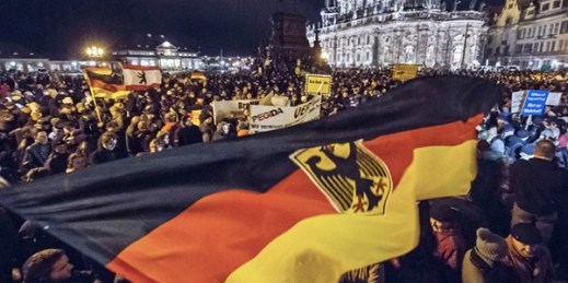 A rally held by the Patriotic Europeans against the Islamization of the West (PEGIDA) political movement, Dresden, Germany, Dec. 22, 2014 (AP photo by Jens Meyer).