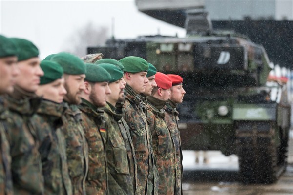 German soldiers at the Sestokai railway station, west of Vilnius, Lithuania, Feb. 24, 2017 (AP photo by Mindaugas Kulbis).