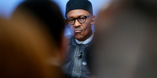 Nigerian President Muhammadu Buhari during a panel discussion at the Anti-Corruption Summit in London, England, May 12, 2016 (AP photo by Frank Augstein).