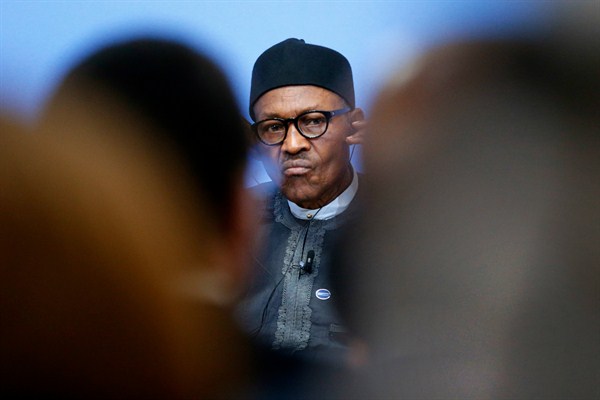 Nigerian President Muhammadu Buhari during a panel discussion at the Anti-Corruption Summit in London, England, May 12, 2016 (AP photo by Frank Augstein).