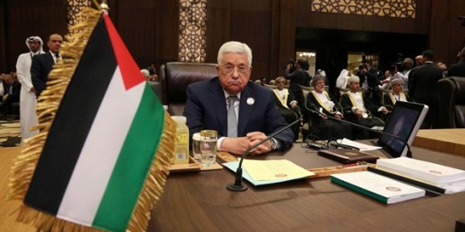 Palestinian President Mahmoud Abbas at a summit of the Arab League at the Dead Sea, Jordan, March 29, 2017 (AP photo by Raad Adayleh).