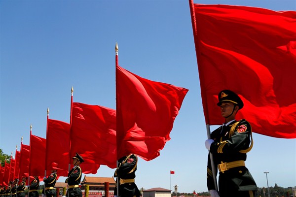 Members of the honor guard during a welcome ceremony for the Belt and Road Forum, Beijing, May 13, 2017 (AP photo by Andy Wong).
