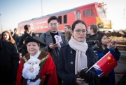 The first freight train service from China to the U.K. arrives at DB Cargo's rail freight terminal, Barking, U.K., January 18, 2017 (Press Association photo by Stefan Rousseau via AP Images).