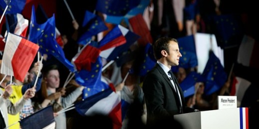 Emmanuel Macron, then a candidate for president, addresses his supporters during a rally, Arras, France, April 26, 2017 (AP photo by Thibault Camus).
