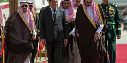 Saudi King Salman receives Rodrigo Duterte, president of the Philippines, Riyadh, Saudi Arabia, April 11, 2017 (Saudi Press Agency photo via AP).