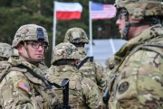 The welcoming ceremony for NATO’s multinational battalion headed by the U.S., Orzysz, Poland, April 13, 2017 (Sputnik photo via AP).