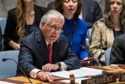U.S. Secretary of State Rex Tillerson at a U.N. Security Council meeting on North Korea at U.N. headquarters in New York, April 28, 2017 (Sipa USA via AP).